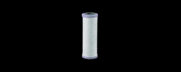 Carbon block filter cartridge on a black background